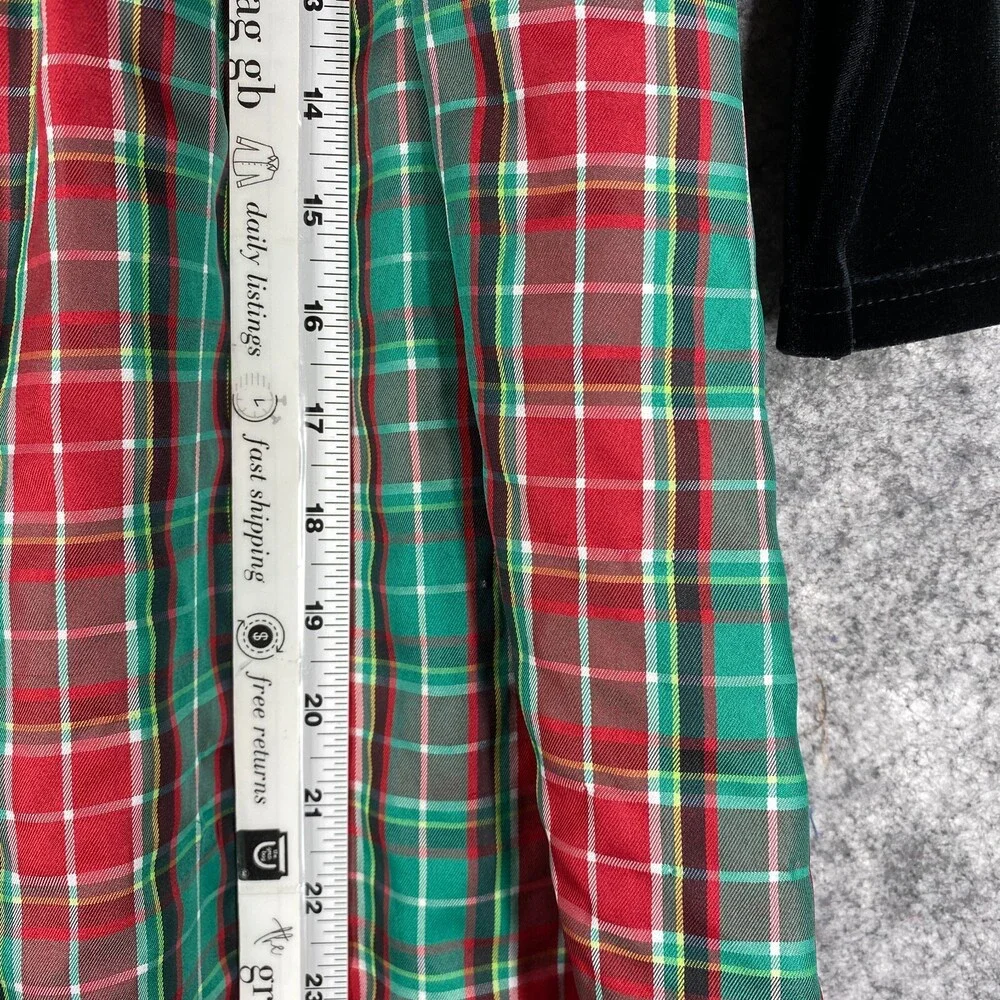Hartstrings Dress Girls 6X Black Velvet Top Gold Metallic Red Green Plaid Skirt